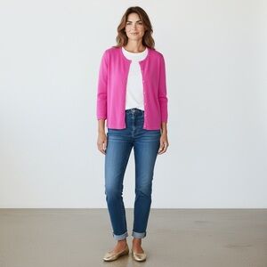 BCBG Max Azria Cashmere Button Down Cardigan Sweater M Pink 3/4 Sleeve Y2K